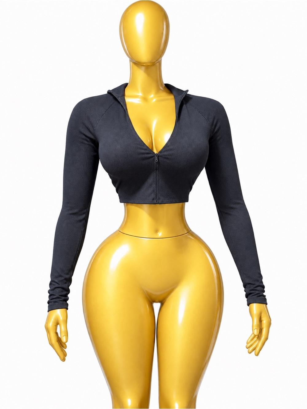 Naked Wardrobe Black Cropped Zip-Front Long Sleeve Top